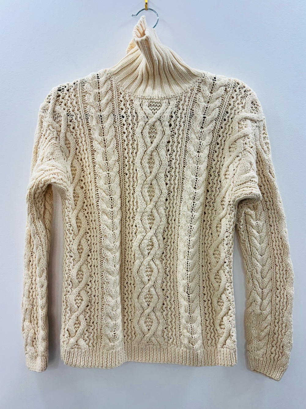 Vintage Yorkshire Knitting Cream Cable Knit Turtleneck Sweater Small